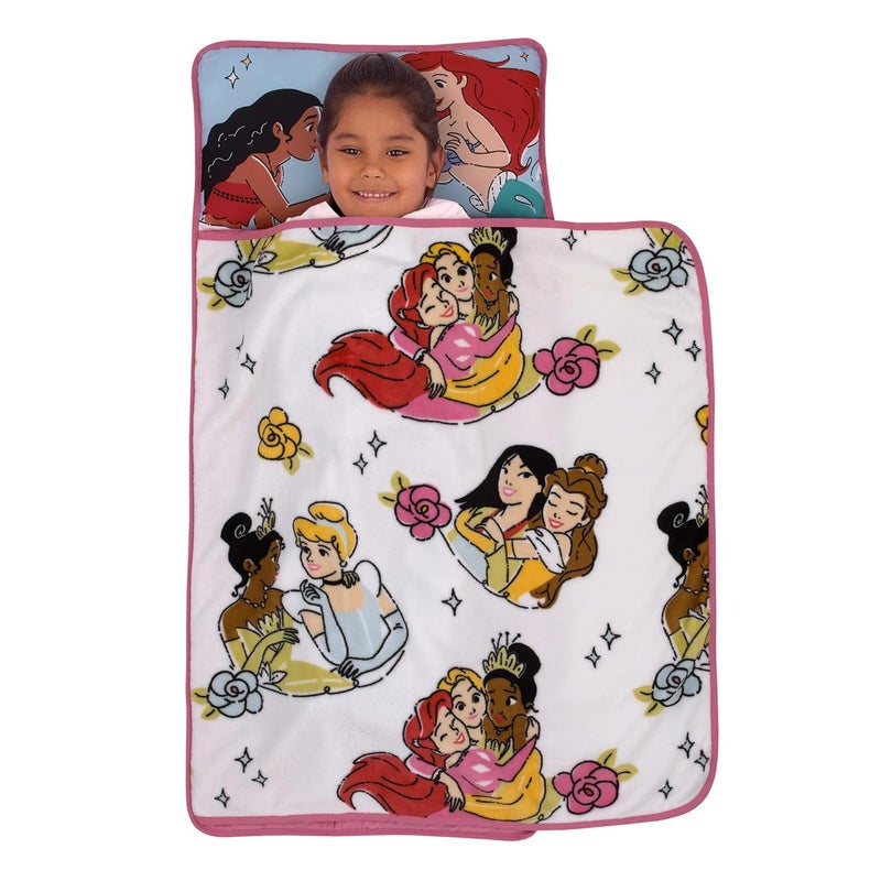 NoJo Disney Princesses Courage and Kindness Pink, Blue, and White Ariel, Tiana, Moana, Cinderella, Mulan, and Belle Toddler Nap Mat - Image 3